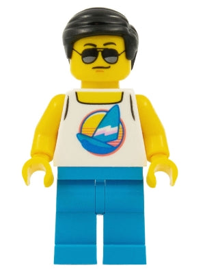 Preowned LEGO® Minifigure – Town cty1054 Beach Tourist Male White Tank Top w/Dark Azure Sai