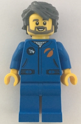 Preowned LEGO® Minifigure – Town cty1068 Astronaut Male Blue Jumpsuit Dark Bluish Gray Hair