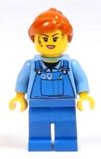 Preowned LEGO® Minifigure – Town cty1072 Mechanic Female Medium Blue Shirt and Blue Overall