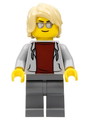 Preowned LEGO® Minifigure – Town cty1073 Sports Car Driver Light Bluish Gray Hoodie w/Dark