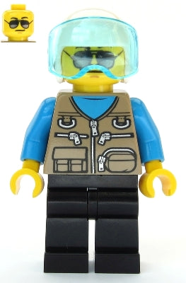 Preowned LEGO® Minifigure – Town cty1082 Helicopter Pilot Dark Tan Vest Over Dark Azure Shi