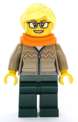 Preowned LEGO® Minifigure – Town cty1084 Hot Drinks Stand Clerk Female Dark Tan Sweater Sca