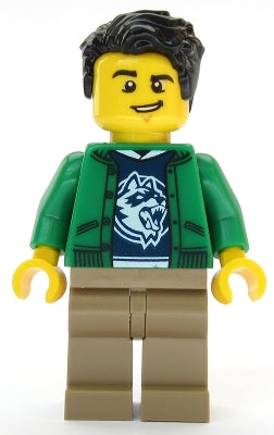 LEGO® Minifigure Town cty1086 Ski Shop Clerk Male Green Jacket over Raccoon Shir