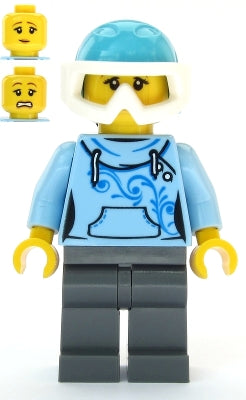 Preowned LEGO® Minifigure – Town cty1088 Skier Female Bright Light Blue Hoodie Medium Azure
