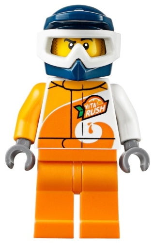 Preowned LEGO® Minifigure – Town cty1096 ATV Driver Male ViTA RUSH Uniform Orange Legs Dark