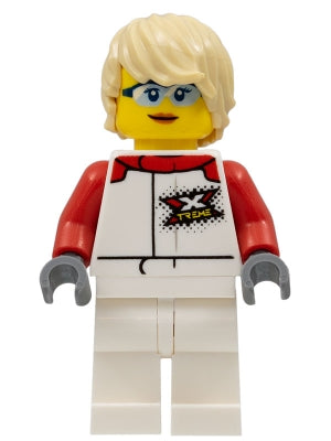 Preowned LEGO® Minifigure – Town cty1111 Female White and Red Jumpsuit w/XTREME Logo Tan To