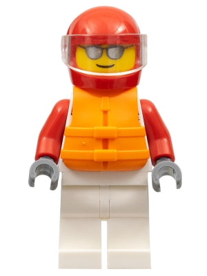 Preowned LEGO® Minifigure – Town cty1112 Male White and Red Jumpsuit w/XTREME Logo Red Helm