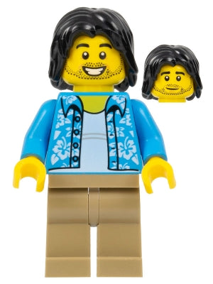 Preowned LEGO® Minifigure – Town cty1118 Tourist/Surfer Dark Azure Hawaiian Shirt
