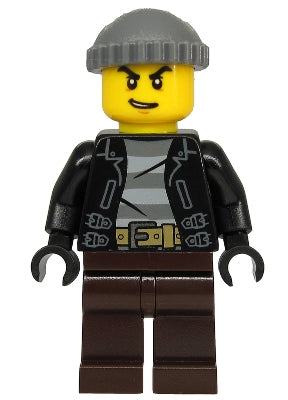 Preowned LEGO® Minifigure – Town cty1133 Police City Bandit Crook Black Leather Jacket Dark