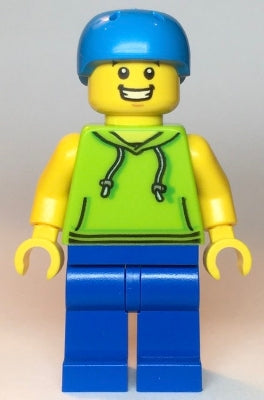 Preowned LEGO® Minifigure – Town cty1138 Skateboarder Male Lime Hoodie Blue Legs Dark Azure