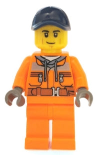 Preowned LEGO® Minifigure – Town cty1140 Street Sweeper Operator Male Orange Safety Jacket