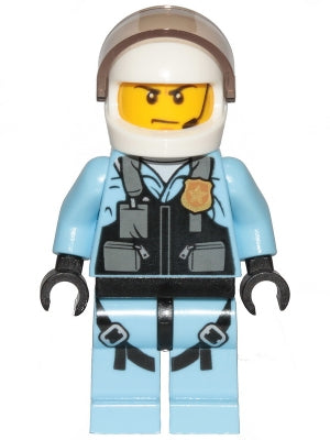 Preowned LEGO® Minifigure – Town cty1148 Police Helicopter Pilot Bright Light Blue Jumpsuit