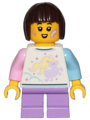 Preowned LEGO® Minifigure – Town cty1153 Child Girl White Shirt w/Unicorn Medium Lavender S