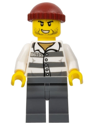 Preowned LEGO® Minifigure – Town cty1159 Police Jail Prisoner 86753 Prison Stripes Dark Red