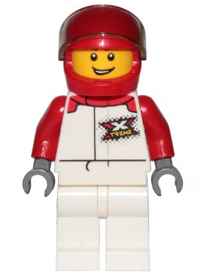 Preowned LEGO® Minifigure – Town cty1160 Race Car Driver Male White and Red Jumpsuit w/XTRE