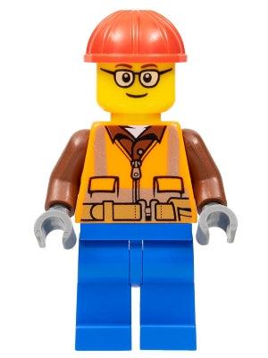 Preowned LEGO® Minifigure – Town cty1162 Construction Worker Male Orange Safety Vest Reflec
