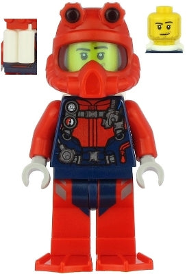 Preowned LEGO® Minifigure – Town cty1166 Scuba Diver Male Smirk Red Helmet White Air Tanks