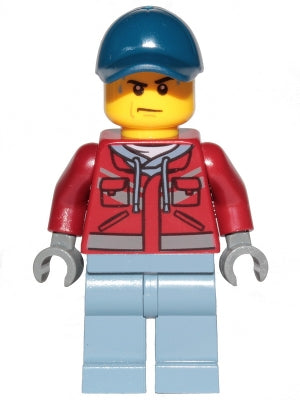 Preowned LEGO® Minifigure – Town cty1172 Explorer Male Dark Red Hooded Sweatshirt Dark Blue
