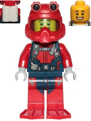 Preowned LEGO® Minifigure – Town cty1173 Scuba Diver Male Open Mouth Smile Red Helmet White