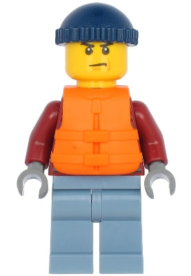 Preowned LEGO® Minifigure – Town cty1175 Explorer Male Dark Red Hooded Sweatshirt Sand Blue