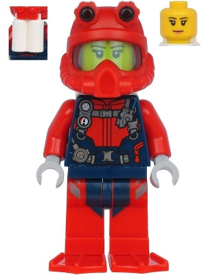 Preowned LEGO® Minifigure – Town cty1179 Scuba Diver Female Peach Lips Smile Red Helmet Whi