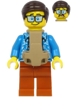 Preowned LEGO® Minifigure – Town cty1185 Plane Passenger Male Dark Brown Hair Dark Azure Ha