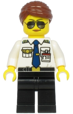 Preowned LEGO® Minifigure – Town cty1189 Pilot Female Reddish Brown Hair White Shirt w/Dark