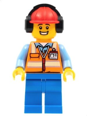 Preowned LEGO® Minifigure – Town cty1193 Ground Crew Male Orange Safety Vest w/Reflective S