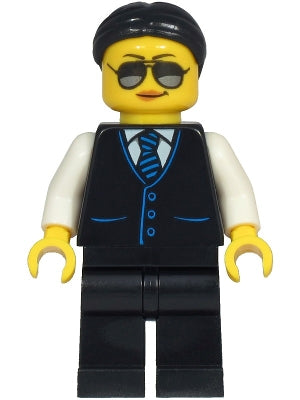 Preowned LEGO® Minifigure – Town cty1212 Limousine Driver Female Black Vest w/Blue Striped