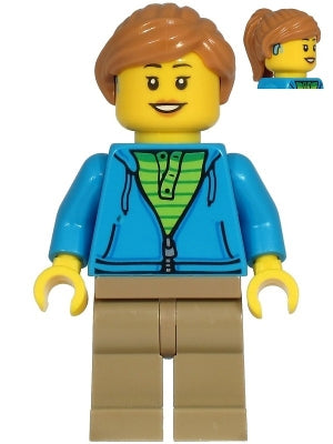 LEGO® Minifigure Town cty1221 Woman Dark Azure Hoodie Dark Tan Legs Medium Nouga
