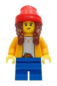 Preowned LEGO® Minifigure – Town cty1235 Girl Bright Light Orange Jacket Blue Medium Short