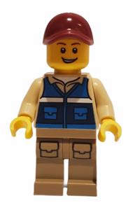 Preowned LEGO® Minifigure – Town cty1292 Wildlife Rescue Worker Male Dark Red Cap Blue Vest
