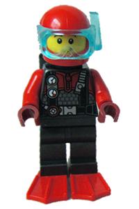 Preowned LEGO® Minifigure – Town cty1293 Diver Male Red Helmet Black Air Tanks Red Flippers