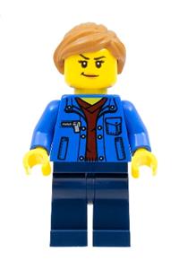 Preowned LEGO® Minifigure – Town cty1322 Stuntz Spectator Female Blue Jacket over Dark Red