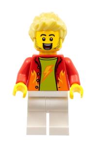 Preowned LEGO® Minifigure – Town cty1325 Dynamo Doug Stuntz Announcer Red Jacket over Lime
