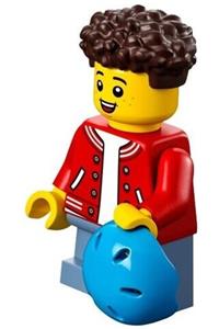 Preowned LEGO® Minifigure – Town cty1352 Boy Red Jacket w/Striped Trim Sand Blue Short Legs
