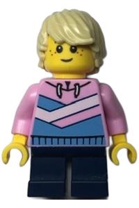Preowned LEGO® Minifigure – Town cty1361 Bright Pink Hoodie Medium Blue and White Diagonal