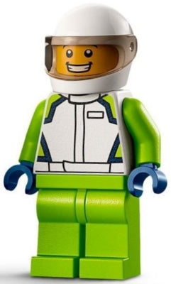 Preowned LEGO® Minifigure – Town cty1400 Race Car Driver Male White Racing Jacket and Helme