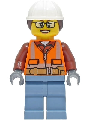 Preowned LEGO® Minifigure – Town cty1405 Construction Worker Female Orange Safety Vest Refl