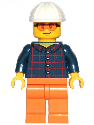 Preowned LEGO® Minifigure – Town cty1435 Construction Worker Male Dark Blue Plaid Button Sh