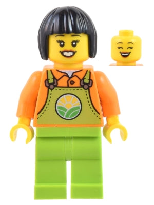 Preowned LEGO® Minifigure – Town cty1444 Farmer Female Lime Overalls over Orange Shirt Lime