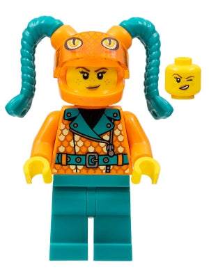 Preowned LEGO® Minifigure – Town cty1456 Stuntz Driver Female Orange Coat w/Scales Dark Tur