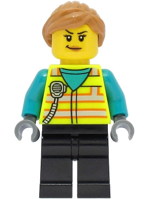 Preowned LEGO® Minifigure – Town cty1464 Train Driver Female Neon Yellow Safety Vest w/Radi
