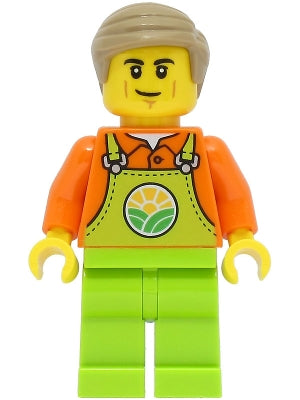 Preowned LEGO® Minifigure – Town cty1466 Train Worker Male Orange Shirt Lime Overalls Dark