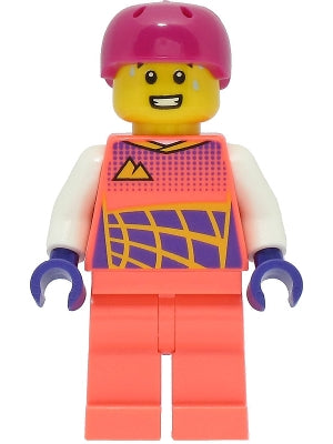 Preowned LEGO® Minifigure – Town cty1470 Cyclist Male Coral Racing Suit Magenta Helmet