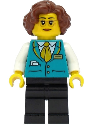 Preowned LEGO® Minifigure – Town cty1472 Conductress Dark Turquoise Vest Black Legs Reddish
