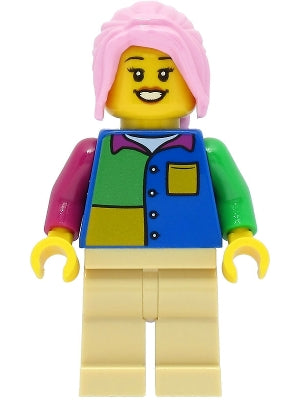 Preowned LEGO® Minifigure – Town cty1474 Passenger Female Blue Shirt Tan Legs Bright Pink H