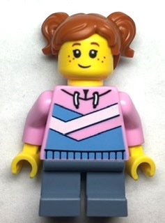 Preowned LEGO® Minifigure – Town cty1481 Girl Dark Orange Hair Bright Pink Hoodie Sand Blue