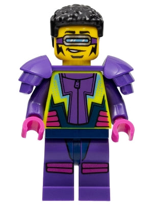 Preowned LEGO® Minifigure – Town cty1487 Stuntz Driver Male Dark Purple and Neon Yellow Jum
