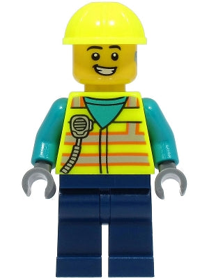 Preowned LEGO® Minifigure – Town cty1490 Utility Truck Driver Male Neon Yellow Safety Vest